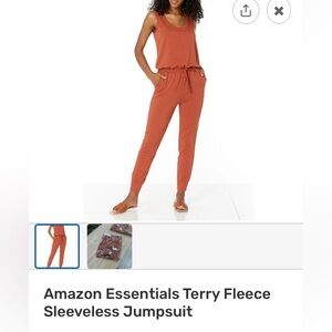 Amazon Essentials Women's Terry Fleece Jumpsuit - Rust